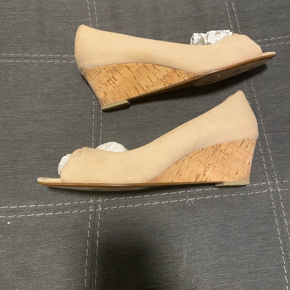 Blush Pink Wedge Peep Toe Shoes